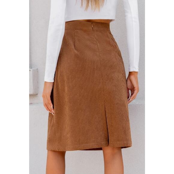 Cupshe Brown Corduroy Pocket Midi Skirt- NWT - M - Picture 4 of 7